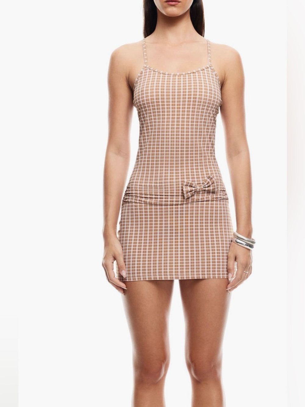 ✨New✨ Lioness Intuition Bow Check Minidress, Adjustable Straps, Large - Picture 3 of 5
